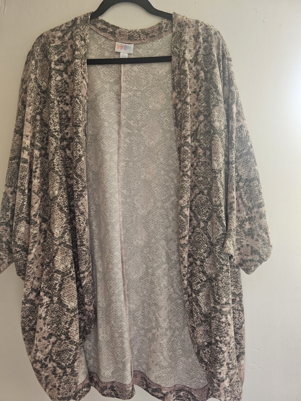 LuLaRoe Pink and Gray Snake-Print Open Cardigan